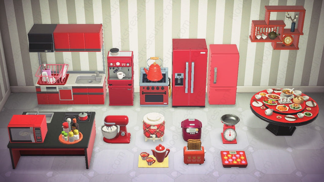 Animal Crossing New Horizons ACNH Red Kitchen Furniture Set